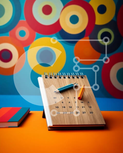 Intra Συλλεκτικό Ξύλινο Παζλ Plywood  4mm - Ξύλινο γραφείο με ημερολόγιο, μολύβι και σημειωματάριο σε αφηρημένο φόντο Σε Ξύλινο Κουτί - Διαστάσεις Puzzle: 10x10 cm – 25 κομμάτια