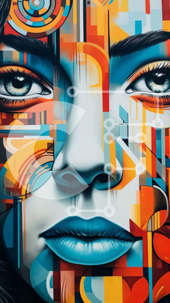 Intra Συλλεκτικό Ξύλινο Παζλ Plywood  4mm - Ζωντανό και παιχνιδιάρικο γεωμετρικό μακιγιάζ στο πρόσωπο της γυναίκας Σε Ξύλινο Κουτί - Διαστάσεις Puzzle: 10x10 cm – 25 κομμάτια