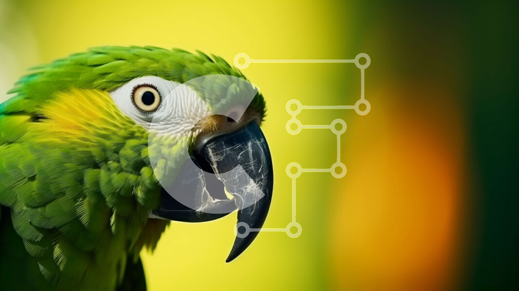 Intra Συλλεκτικό Ξύλινο Παζλ Plywood  4mm - Πράσινος και κίτρινος παπαγάλος σε πορτοκαλί φόντο Σε Ξύλινο Κουτί - Διαστάσεις: 10x10 cm – 25 κομμάτια