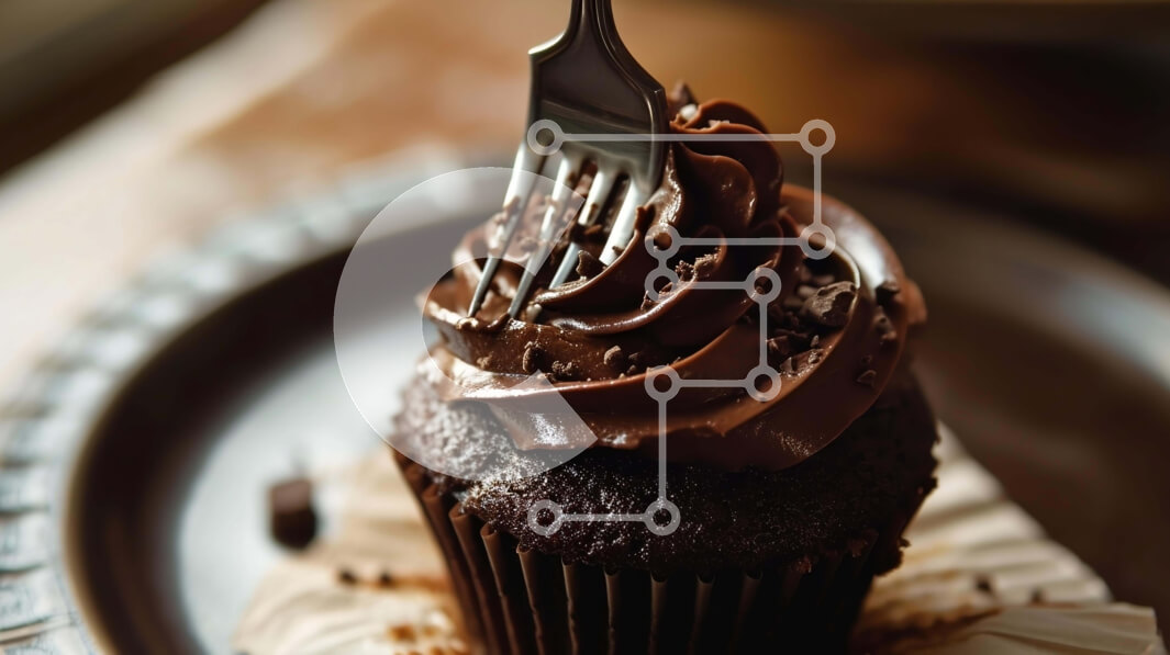 Σετ των 2 Intra Συλλεκτικό Ξύλινο Παζλ Plywood  4mm - Cupcake σοκολάτας με πιρούνι και σκορπισμένα κομμάτια σοκολάτας Σε Ξύλινο Κουτί - Διαστάσεις: 10x10 cm – 25 κομμάτια