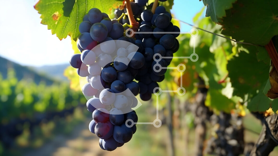 Intra Συλλεκτικό Ξύλινο Παζλ Plywood  4mm - Τσαμπί ώριμα σταφύλια που κρέμονται από ένα αμπέλι σε έναν αμπελώνα Σε Ξύλινο Κουτί - Διαστάσεις: 10x10 cm – 25 κομμάτια