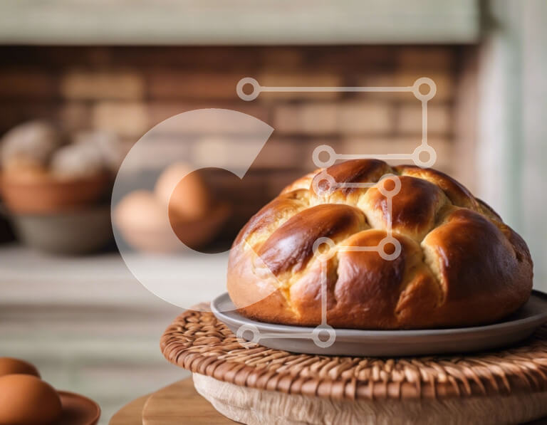 Σετ των 2 Intra Συλλεκτικό Ξύλινο Παζλ Plywood  4mm - Πλεγμένο ψωμί σε πιάτο σε σχήμα αυγού με τζάκι Σε Ξύλινο Κουτί - Διαστάσεις: 10x10 cm – 25 κομμάτια