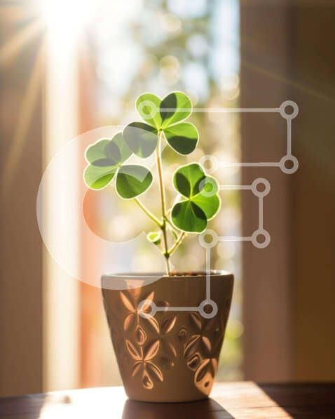 Intra Συλλεκτικό Ξύλινο Παζλ Plywood  4mm - Φυτό τετράφυλλου τριφυλλιού στο φως του ήλιου Σε Ξύλινο Κουτί - Διαστάσεις: 10x10 cm – 25 κομμάτια