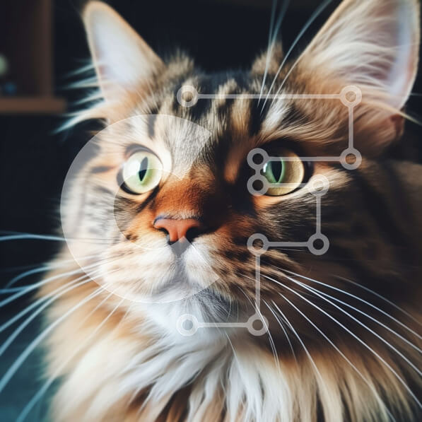 Intra Συλλεκτικό Ξύλινο Παζλ Plywood  4mm - Αξιολάτρευτο κοντινό πλάνο μιας χνουδωτής γάτας με λαμπερά πράσινα μάτια Σε Ξύλινο Κουτί - Διαστάσεις: 10x10 cm – 25 κομμάτια