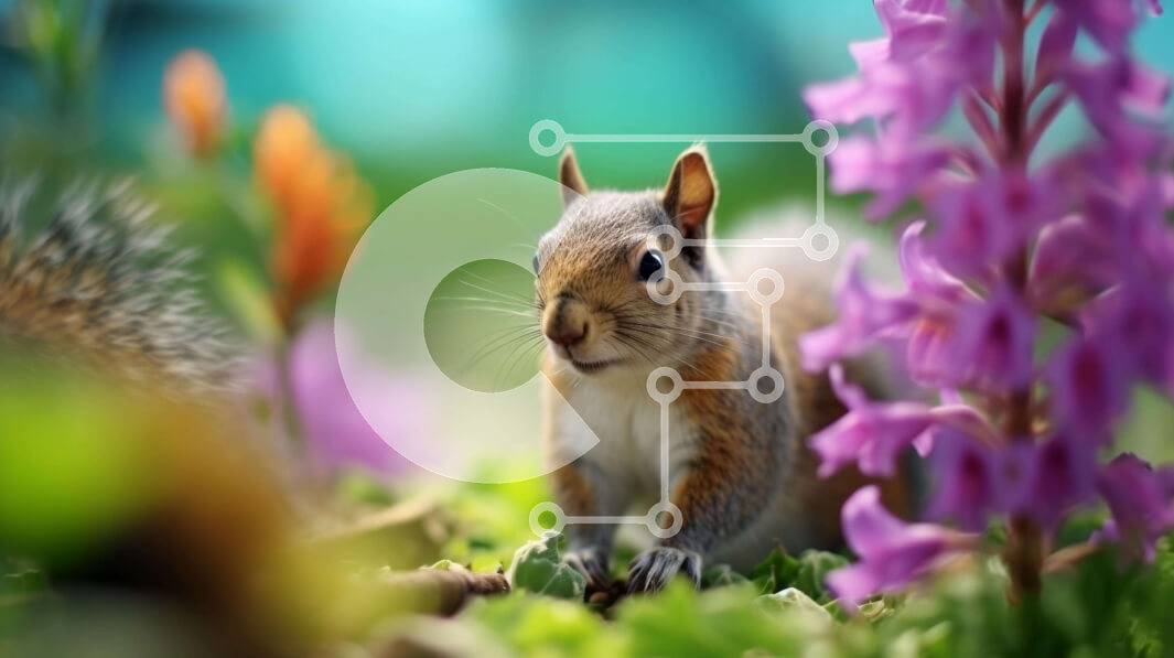 Σετ των 2 Intra Συλλεκτικό Ξύλινο Παζλ Plywood  4mm - Περίεργος σκίουρος κοντά στα πορφυρά λουλούδια Σε Ξύλινο Κουτί - Διαστάσεις: 10x10 cm – 25 κομμάτια