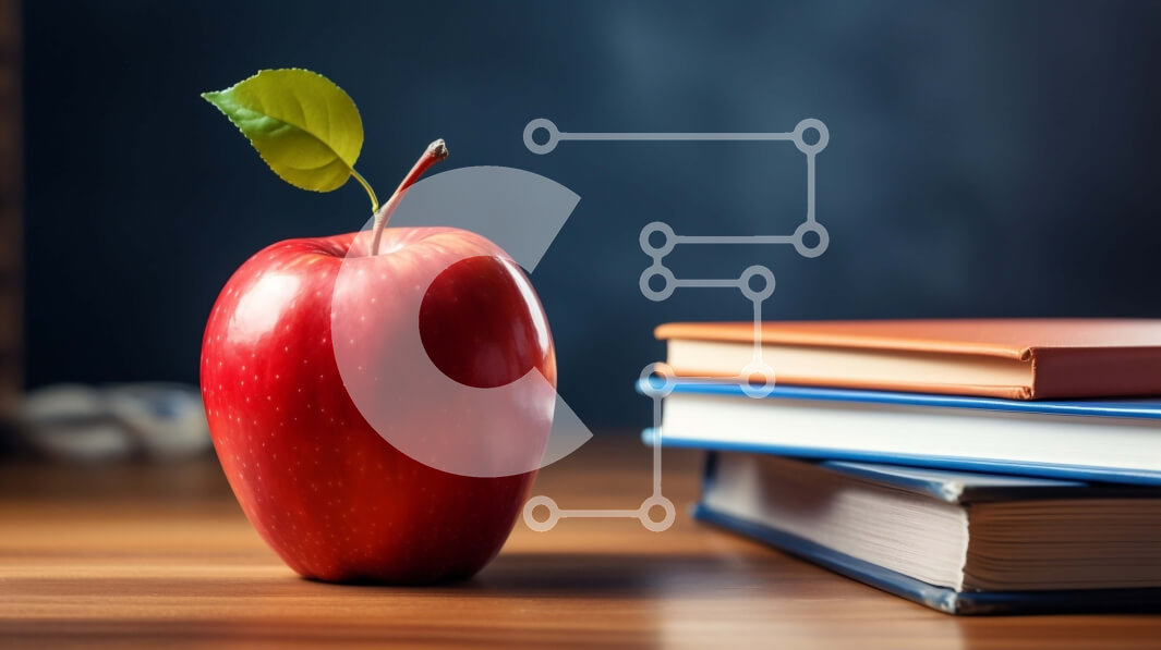 Intra Συλλεκτικό Ξύλινο Παζλ Plywood  4mm - Κόκκινο μήλο σε μια στοίβα από βιβλία σε ένα ξύλινο τραπέζι Σε Ξύλινο Κουτί - Διαστάσεις: 10x10 cm – 25 κομμάτια