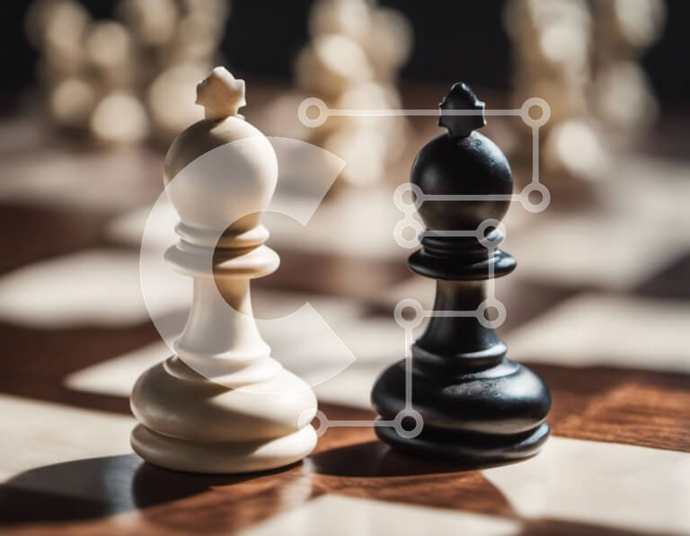 Intra Συλλεκτικό Ξύλινο Παζλ Plywood  4mm - Ασπρόμαυρα πιόνια σκακιού σε μια σκακιέρα Σε Ξύλινο Κουτί - Διαστάσεις Puzzle: 10x10 cm – 25 κομμάτια