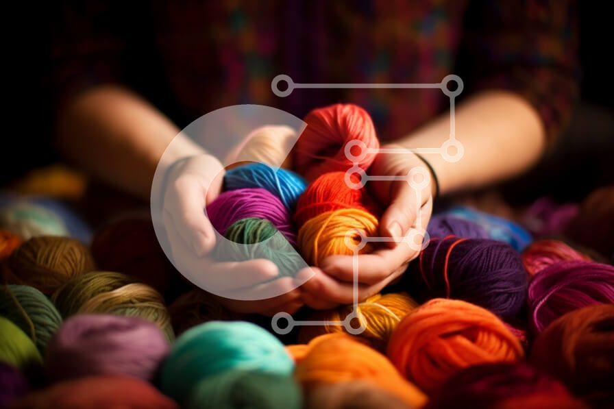 Intra Συλλεκτικό Ξύλινο Παζλ Plywood  4mm - Χέρια που κρατούν μια ποικιλία από πολύχρωμα νήματα Σε Ξύλινο Κουτί - Διαστάσεις: 10x10 cm – 25 κομμάτια