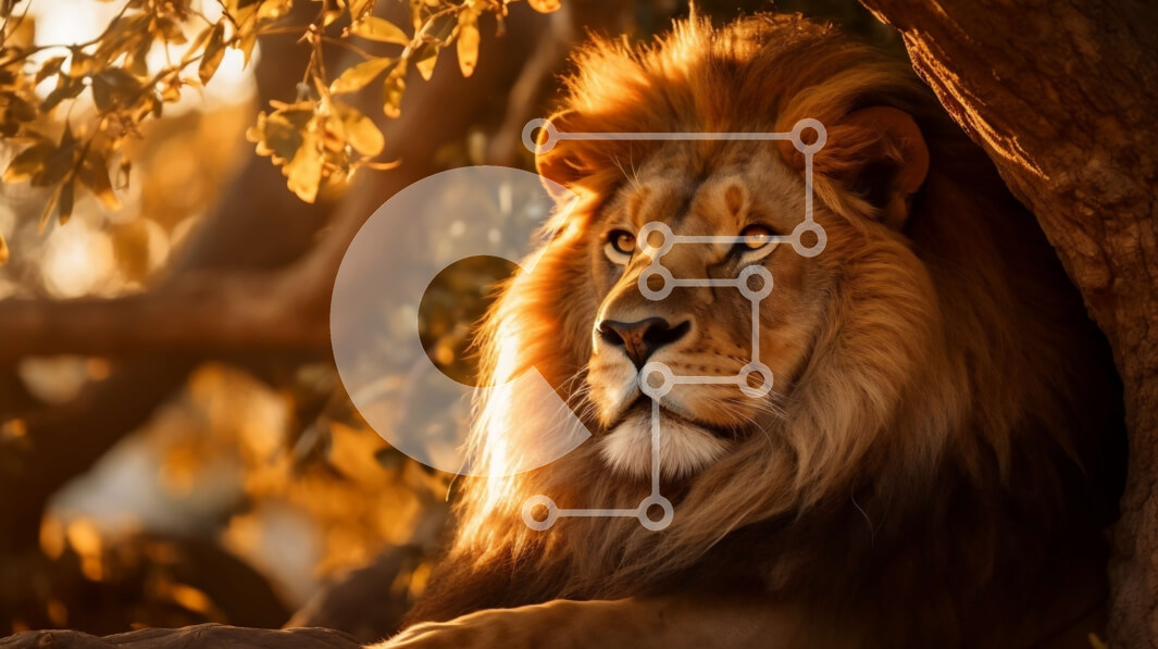 Σετ των 2 Intra Συλλεκτικό Ξύλινο Παζλ Plywood  4mm - Όμορφη εικόνα ενός λιονταριού που αναπαύεται κάτω από ένα δέντρο στο ηλιοβασίλεμα Σε Ξύλινο Κουτί - Διαστάσεις: 10x10 cm – 25 κομμάτια