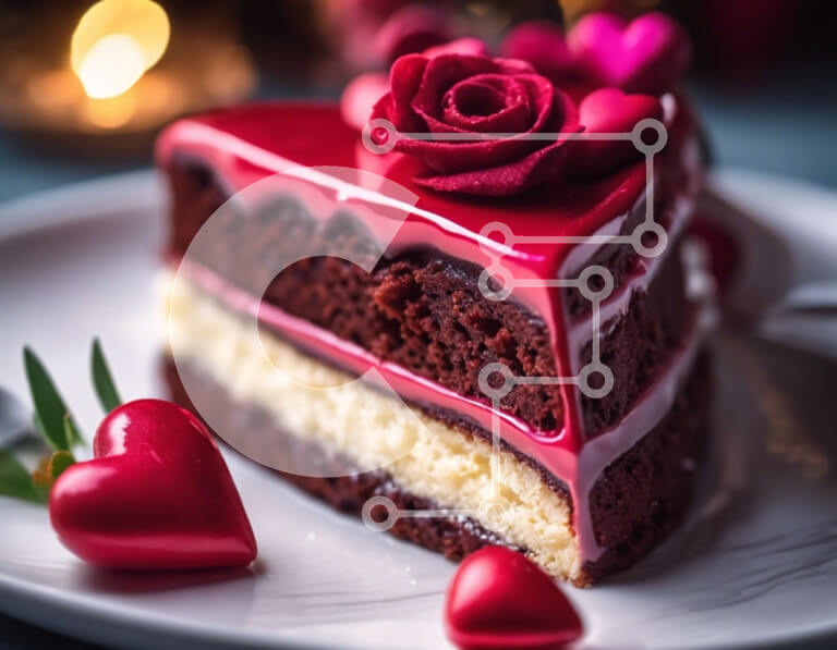 Σετ των 2 Intra Συλλεκτικό Ξύλινο Παζλ Plywood  4mm - Κέικ σε σχήμα καρδιάς με παγωμένο σοκολάτα και κόκκινα τριαντάφυλλα Σε Ξύλινο Κουτί - Διαστάσεις: 10x10 cm – 25 κομμάτια