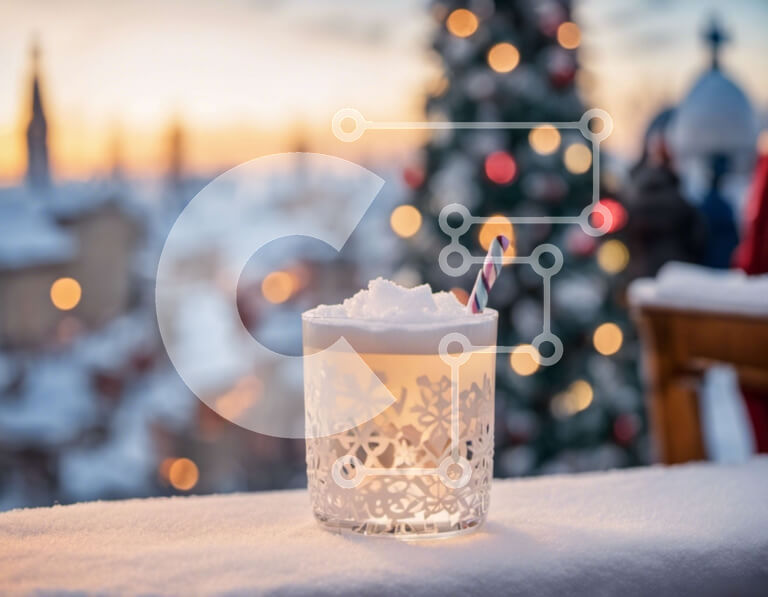 Intra Συλλεκτικό Ξύλινο Παζλ Plywood  4mm - Ζεστό κακάο με καλυμμένο με πάγο άχυρο σε χιονισμένο έδαφος Σε Ξύλινο Κουτί - Διαστάσεις Puzzle: 10x10 cm – 25 κομμάτια