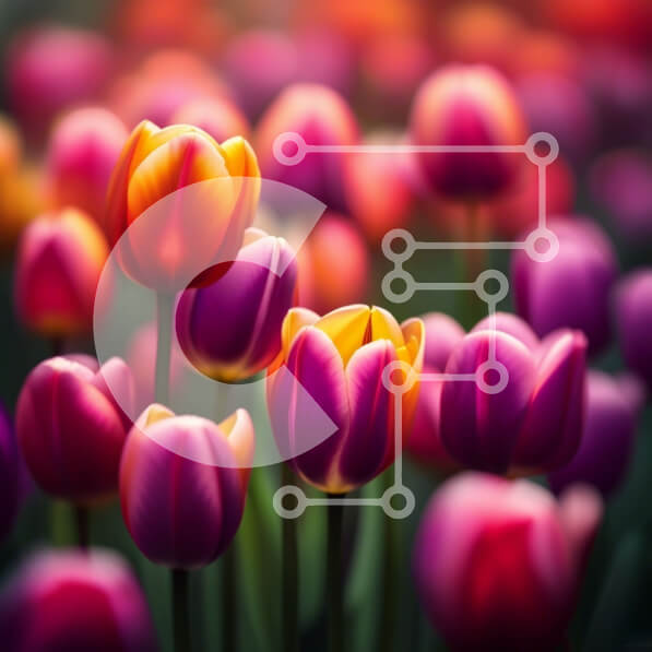 Intra Συλλεκτικό Ξύλινο Παζλ Plywood  4mm - Όμορφη εικόνα με πολύχρωμες τουλίπες σε ένα πράσινο χωράφι Σε Ξύλινο Κουτί - Διαστάσεις: 10x10 cm – 25 κομμάτια