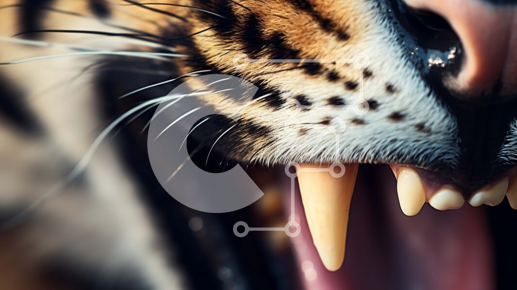 Intra Συλλεκτικό Ξύλινο Παζλ Plywood  4mm - Κοντινό πλάνο του στόματος της τίγρης σε επιθετική εμφάνιση Σε Ξύλινο Κουτί - Διαστάσεις: 10x10 cm – 25 κομμάτια