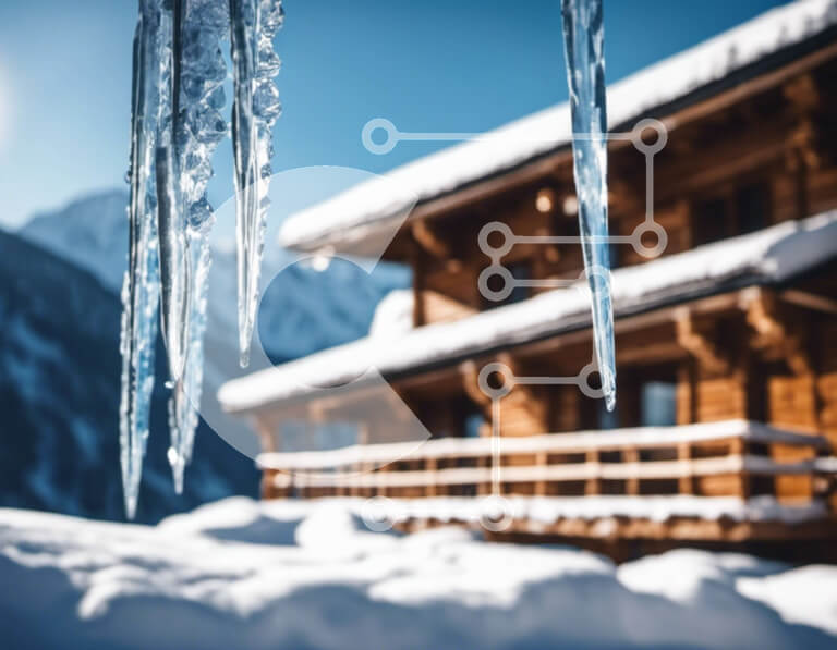 Intra Συλλεκτικό Ξύλινο Παζλ Plywood  4mm - Παγάκια που κρέμονται από την ξύλινη καμπίνα στα χιονισμένα βουνά Σε Ξύλινο Κουτί - Διαστάσεις: 10x10 cm – 25 κομμάτια