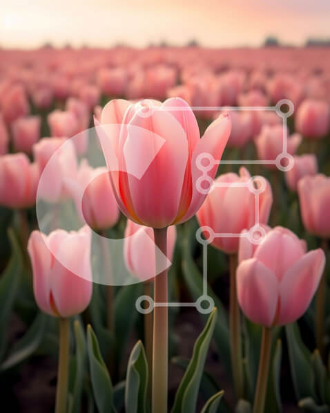 Intra Συλλεκτικό Ξύλινο Παζλ Plywood  4mm - Εκπληκτική εικόνα του ροζ πεδίου της τουλίπας στο ηλιοβασίλεμα Σε Ξύλινο Κουτί - Διαστάσεις: 10x10 cm – 25 κομμάτια