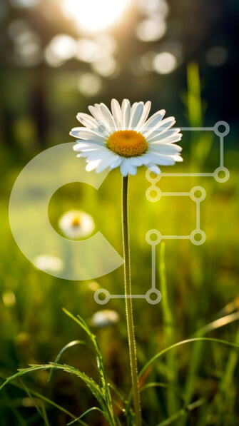 Σετ των 2 Intra Συλλεκτικό Ξύλινο Παζλ Plywood  4mm - Όμορφη εικόνα μιας λευκής μαργαρίτας σε ένα καταπράσινο χωράφι στο ηλιοβασίλεμα Σε Ξύλινο Κουτί - Διαστάσεις: 10x10 cm – 25 κομμάτια