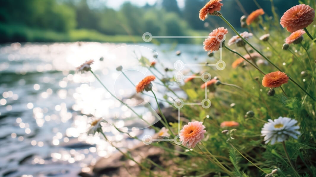 Intra Συλλεκτικό Ξύλινο Παζλ Plywood  4mm - Όμορφη εικόνα με αγριολούλουδα δίπλα σε ένα ποτάμι Σε Ξύλινο Κουτί - Διαστάσεις: 10x10 cm – 25 κομμάτια