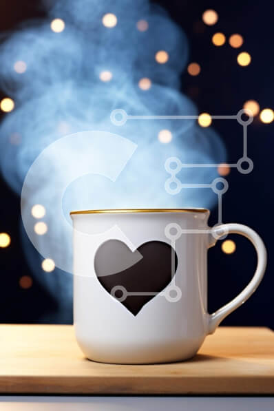 Σετ των 2 Intra Συλλεκτικό Ξύλινο Παζλ Plywood  4mm - Λευκή κούπα καφέ με σχέδιο καρδιά σε ξύλινο τραπέζι Σε Ξύλινο Κουτί - Διαστάσεις: 10x10 cm – 25 κομμάτια