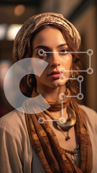 Intra Συλλεκτικό Ξύλινο Παζλ Plywood  4mm - Όμορφη εικόνα μιας γυναίκας που φορά ένα κασκόλ και σκουλαρίκια σε ένα σκοτεινό δωμάτιο Σε Ξύλινο Κουτί - Διαστάσεις Puzzle: 10x10 cm – 25 κομμάτια