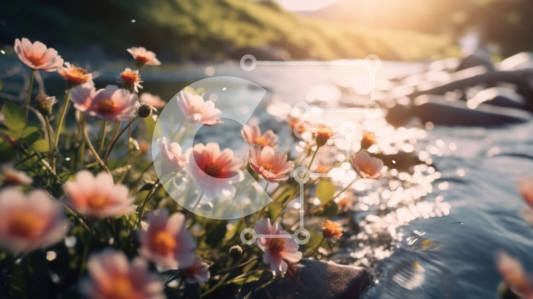 Intra Συλλεκτικό Ξύλινο Παζλ Plywood  4mm - Όμορφο τοπίο ενός ορεινού ποταμού με ροζ λουλούδια Σε Ξύλινο Κουτί - Διαστάσεις: 10x10 cm – 25 κομμάτια