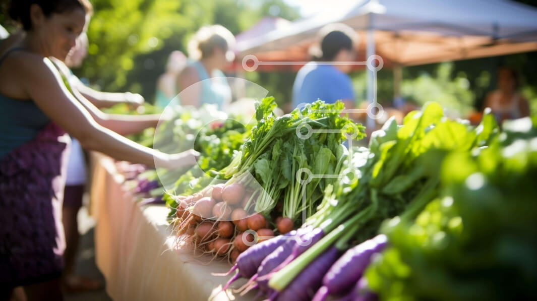 Σετ των 2 Intra Συλλεκτικό Ξύλινο Παζλ Plywood  4mm - Ομάδα ανθρώπων στην αγορά αγροτών επιλέγοντας φρέσκα λαχανικά Σε Ξύλινο Κουτί - Διαστάσεις: 10x10 cm – 25 κομμάτια