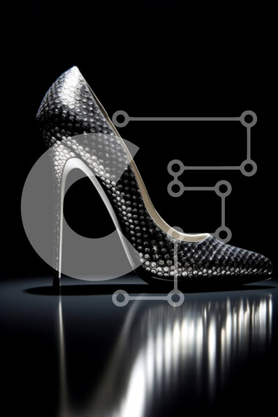 Intra Συλλεκτικό Ξύλινο Παζλ Plywood  4mm - Κομψό και κομψό ψηλοτάκουνο παπούτσι από δέρμα φιδιού σε ανακλαστική επιφάνεια Σε Ξύλινο Κουτί - Διαστάσεις Puzzle: 10x10 cm – 25 κομμάτια