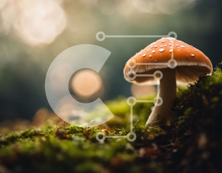 Intra Συλλεκτικό Ξύλινο Παζλ Plywood  4mm - Μεγάλο πορτοκαλί μανιτάρι σε ποώδη έδαφος Σε Ξύλινο Κουτί - Διαστάσεις: 10x10 cm – 25 κομμάτια