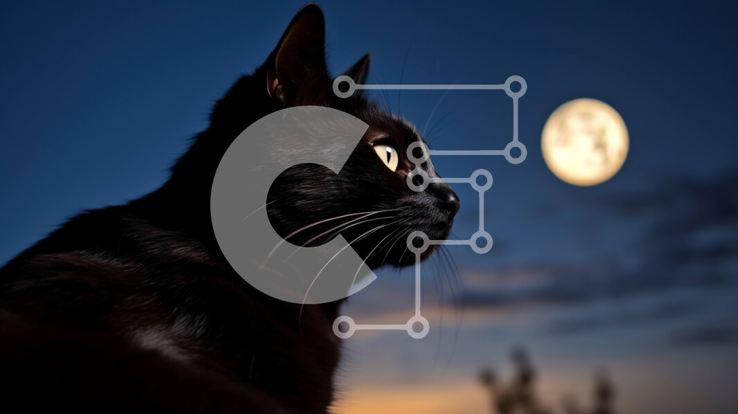 Intra Συλλεκτικό Ξύλινο Παζλ Plywood  4mm - Μαγευτική εικόνα μιας μαύρης γάτας που ατενίζει την Πανσέληνο Σε Ξύλινο Κουτί - Διαστάσεις: 10x10 cm – 25 κομμάτια