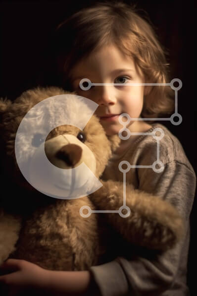 Intra Συλλεκτικό Ξύλινο Παζλ Plywood  4mm - Συγκινητική εικόνα ενός νεαρού κοριτσιού που κρατά το αρκουδάκι της σε ένα σκοτεινό δωμάτιο Σε Ξύλινο Κουτί - Διαστάσεις Puzzle: 10x10 cm – 25 κομμάτια