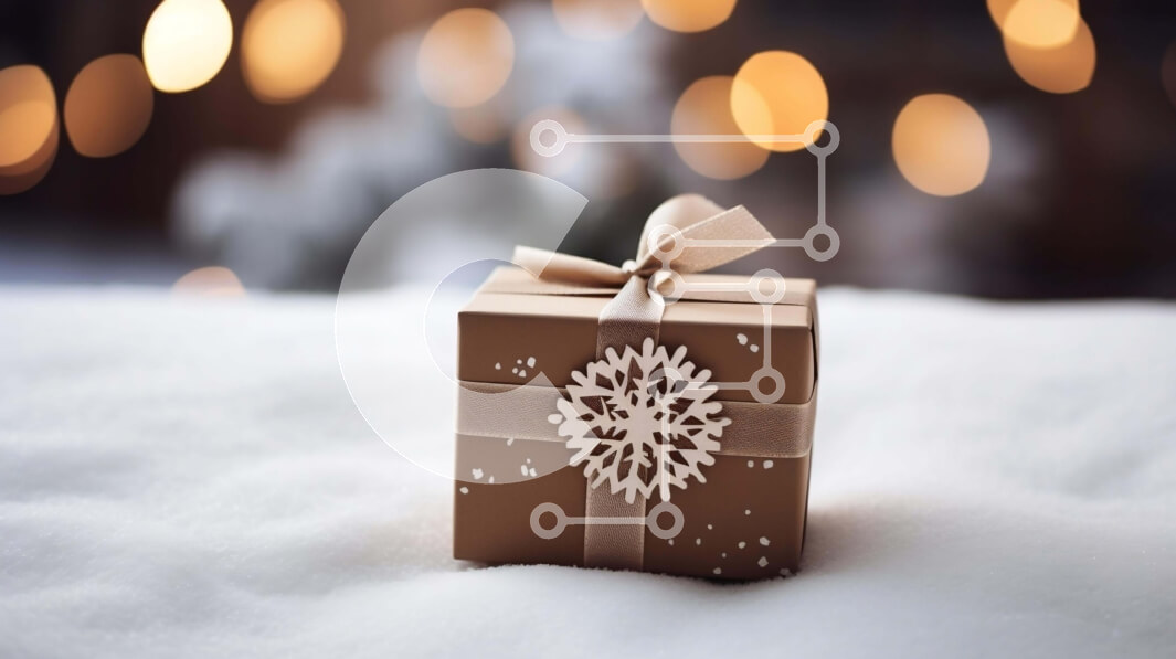 Intra Συλλεκτικό Ξύλινο Παζλ Plywood  4mm - Εορταστικό κουτί δώρου στο χιόνι με διακοσμητική κορδέλα Σε Ξύλινο Κουτί - Διαστάσεις: 10x10 cm – 25 κομμάτια