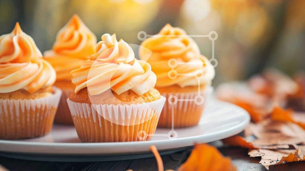 Σετ των 2 Intra Συλλεκτικό Ξύλινο Παζλ Plywood  4mm - Τέσσερα πορτοκαλί παγωμένα cupcakes στο άσπρο πιάτο Σε Ξύλινο Κουτί - Διαστάσεις: 10x10 cm – 25 κομμάτια