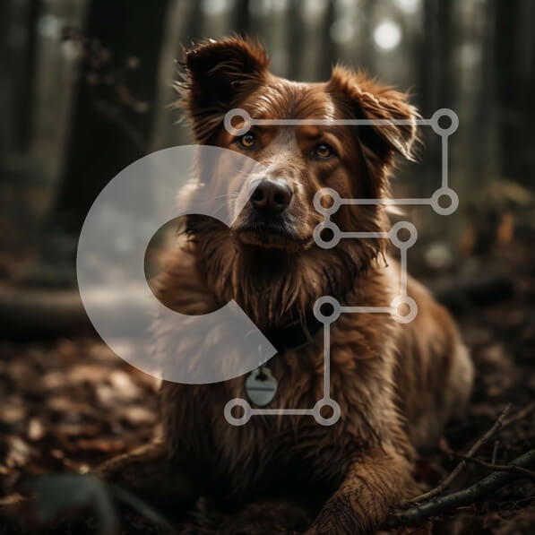 Intra Συλλεκτικό Ξύλινο Παζλ Plywood  4mm - Αξιολάτρευτη εικόνα ενός καφέ σκύλου που κάθεται στο δάσος Σε Ξύλινο Κουτί - Διαστάσεις: 10x10 cm – 25 κομμάτια