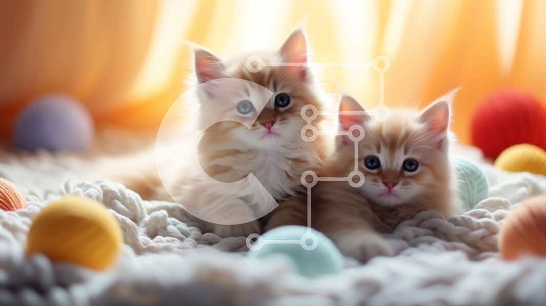 Σετ των 2 Intra Συλλεκτικό Ξύλινο Παζλ Plywood  4mm - Δύο πορτοκαλί γατάκια που παίζουν μαζί σε μια κουβέρτα με πολύχρωμες μπάλες Σε Ξύλινο Κουτί - Διαστάσεις: 10x10 cm – 25 κομμάτια