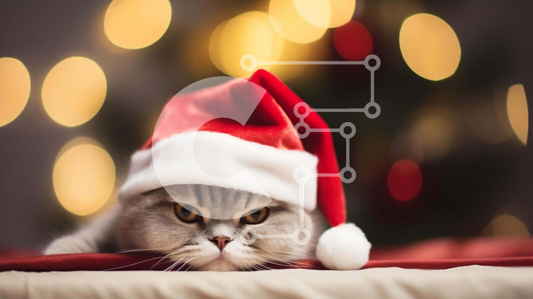 Intra Συλλεκτικό Ξύλινο Παζλ Plywood  4mm - Αξιολάτρευτη γκρίζα γάτα με καπέλο Άγιου Βασίλη Σε Ξύλινο Κουτί - Διαστάσεις: 10x10 cm – 25 κομμάτια