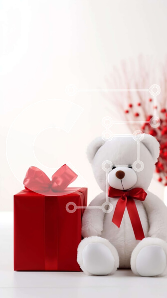 Intra Συλλεκτικό Ξύλινο Παζλ Plywood  4mm - Λευκό αρκουδάκι με κόκκινο κουτί δώρου και λουλούδια Σε Ξύλινο Κουτί - Διαστάσεις: 10x10 cm – 25 κομμάτια