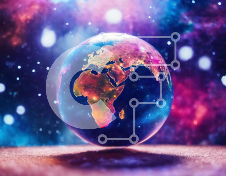 Intra Συλλεκτικό Ξύλινο Παζλ Plywood  4mm - Αφηρημένη εικόνα μιας σφαίρας που περιβάλλεται από πολύχρωμα αστέρια και πλανήτες Σε Ξύλινο Κουτί - Διαστάσεις Puzzle: 10x10 cm – 25 κομμάτια