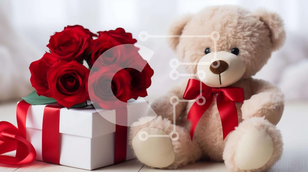 Intra Συλλεκτικό Ξύλινο Παζλ Plywood  4mm - Αρκουδάκι με τριαντάφυλλα και ανοιχτό κουτί δώρου Σε Ξύλινο Κουτί - Διαστάσεις: 10x10 cm – 25 κομμάτια