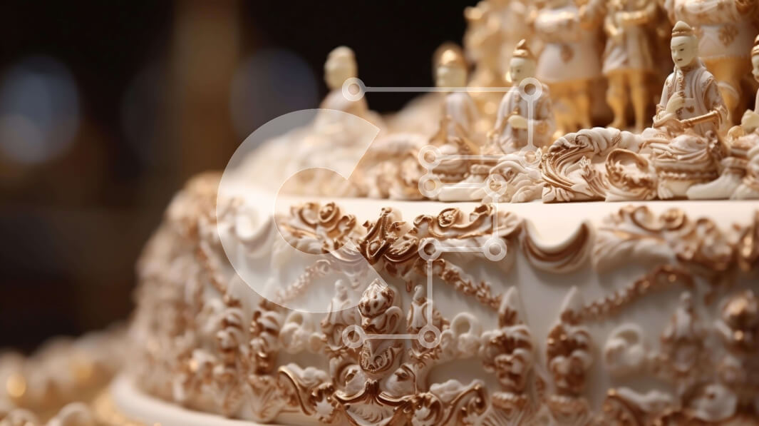 Σετ των 2 Intra Συλλεκτικό Ξύλινο Παζλ Plywood  4mm - Λευκό και χρυσό κέικ με ειδώλια Σε Ξύλινο Κουτί - Διαστάσεις: 10x10 cm – 25 κομμάτια