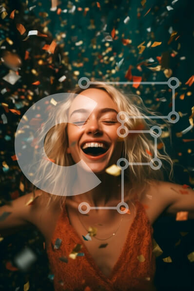 Intra Συλλεκτικό Ξύλινο Παζλ Plywood  4mm - Εορταστική εικόνα μιας γυναίκας που περιβάλλεται από κομφετί Σε Ξύλινο Κουτί - Διαστάσεις Puzzle: 10x10 cm – 25 κομμάτια