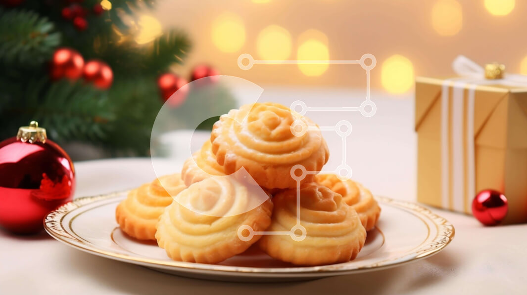 Σετ των 2 Intra Συλλεκτικό Ξύλινο Παζλ Plywood  4mm - Εορταστικές λιχουδιές: Πιάτο με στοιβαγμένα μπισκότα με κουτί δώρου Σε Ξύλινο Κουτί - Διαστάσεις: 10x10 cm – 25 κομμάτια