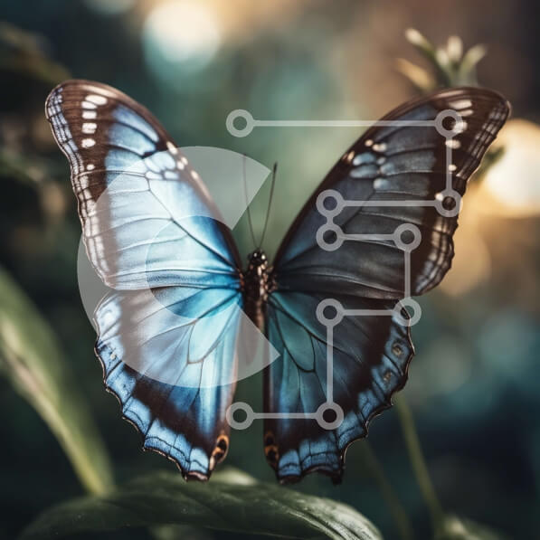 Intra Συλλεκτικό Ξύλινο Παζλ Plywood  4mm - Μπλε πεταλούδα με μαύρα στίγματα σε ένα φύλλο Σε Ξύλινο Κουτί - Διαστάσεις: 10x10 cm – 25 κομμάτια