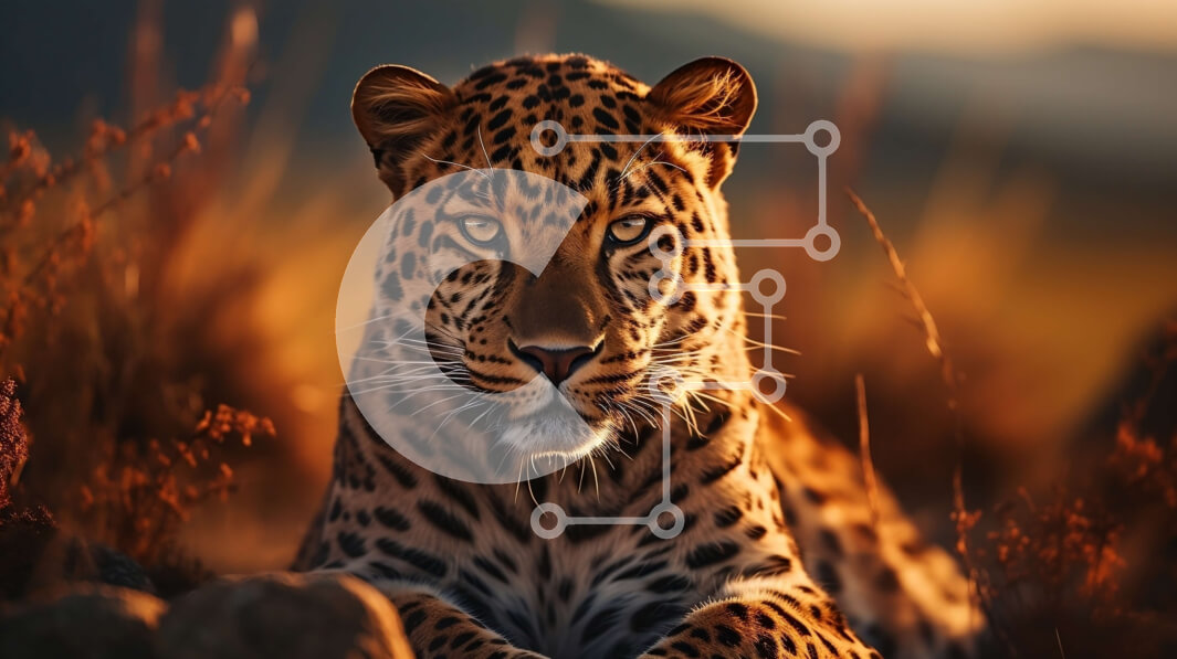 Σετ των 2 Intra Συλλεκτικό Ξύλινο Παζλ Plywood  4mm - Λεοπάρδαλη σε μια χλοώδη περιοχή με πέτρες στο βάθος Σε Ξύλινο Κουτί - Διαστάσεις: 10x10 cm – 25 κομμάτια