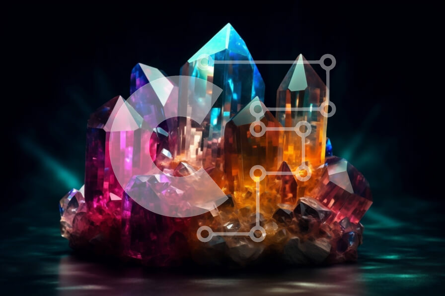 Intra Συλλεκτικό Ξύλινο Παζλ Plywood  4mm - Ζωντανοί πολύχρωμοι κρύσταλλοι σε σκούρο φόντο Σε Ξύλινο Κουτί - Διαστάσεις Puzzle: 10x10 cm – 25 κομμάτια