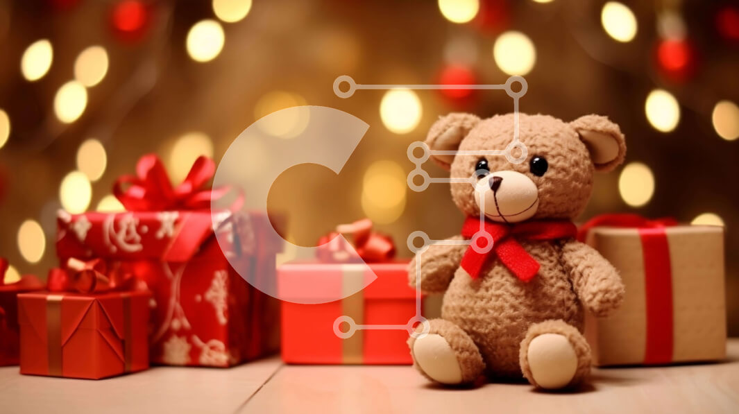 Intra Συλλεκτικό Ξύλινο Παζλ Plywood  4mm - Καφέ αρκουδάκι με κουτιά δώρων και χριστουγεννιάτικα φωτάκια Σε Ξύλινο Κουτί - Διαστάσεις: 10x10 cm – 25 κομμάτια