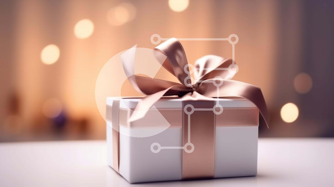 Intra Συλλεκτικό Ξύλινο Παζλ Plywood  4mm - Λευκό κουτί δώρου με ροζ κορδέλα στο τραπέζι με πολύχρωμα φώτα Σε Ξύλινο Κουτί - Διαστάσεις: 10x10 cm – 25 κομμάτια