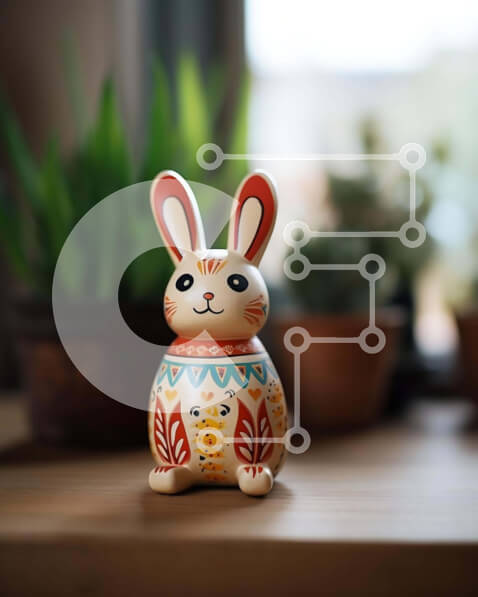 Intra Συλλεκτικό Ξύλινο Παζλ Plywood  4mm - Μικρό πολύχρωμο ειδώλιο λαγουδάκι με φυτά σε γλάστρες Σε Ξύλινο Κουτί - Διαστάσεις Puzzle: 10x10 cm – 25 κομμάτια