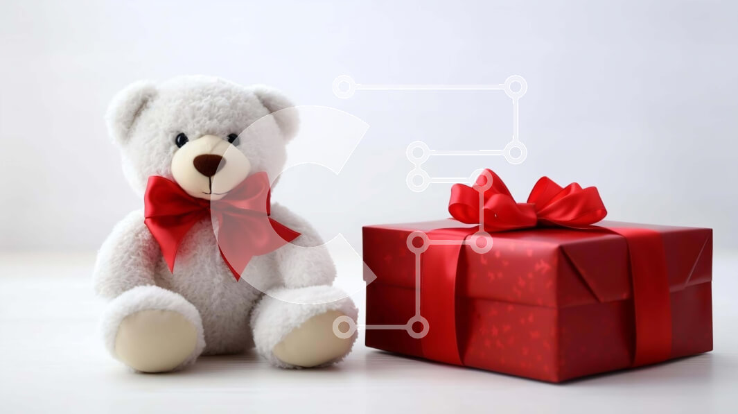 Intra Συλλεκτικό Ξύλινο Παζλ Plywood  4mm - Λευκό αρκουδάκι και κόκκινο κουτί δώρου στο τραπέζι Σε Ξύλινο Κουτί - Διαστάσεις: 10x10 cm – 25 κομμάτια