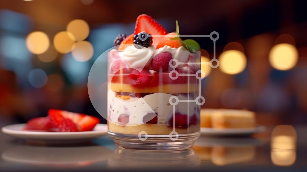 Σετ των 2 Intra Συλλεκτικό Ξύλινο Παζλ Plywood  4mm - Επιδόρπιο με φράουλα και κέικ σε ένα καθαρό γυάλινο πιάτο Σε Ξύλινο Κουτί - Διαστάσεις: 10x10 cm – 25 κομμάτια