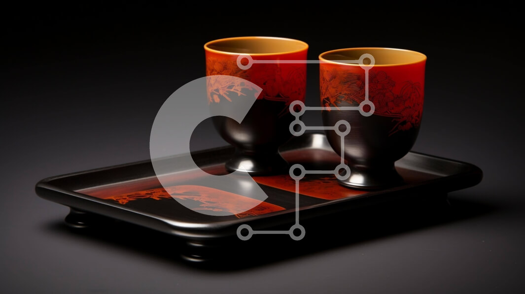 Intra Συλλεκτικό Ξύλινο Παζλ Plywood  4mm - Κομψά μαύρα και πορτοκαλί κύπελλα στο δίσκο Σε Ξύλινο Κουτί - Διαστάσεις: 10x10 cm – 25 κομμάτια