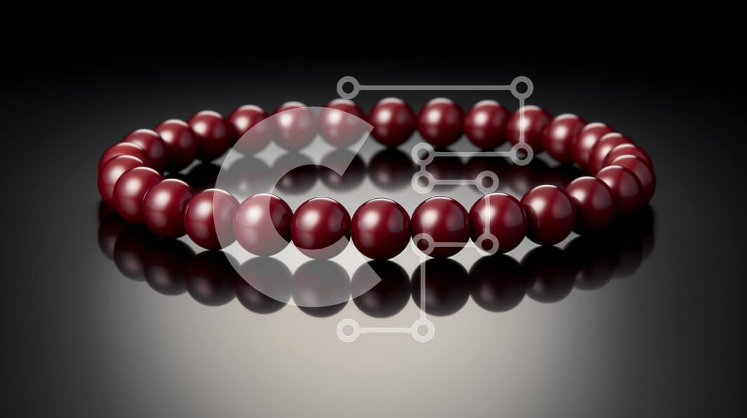 Intra Συλλεκτικό Ξύλινο Παζλ Plywood  4mm - Κόκκινο βραχιόλι με χάντρες σε μαύρη επιφάνεια Σε Ξύλινο Κουτί - Διαστάσεις Puzzle: 10x10 cm – 25 κομμάτια